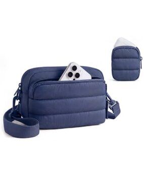 Small Puffy Crossbody Bag with Detachable Earbuds Pouch Lightweight Travel Purse